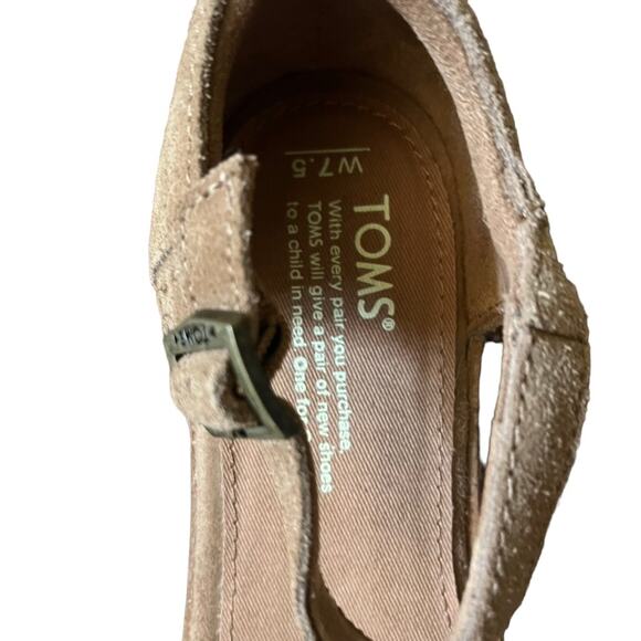 TOMS | Harper Suede Espadrille Wedge Sandals Platform Taupe Brown Size 7.5 W - Picture 8 of 10